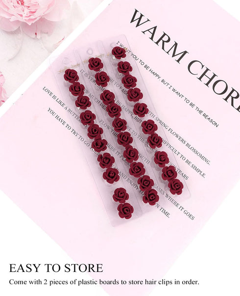 Wecoe 30 Pcs Small Dark Red Rose Flower Hair Clips, Cute Decorative Hair Clips for Girls, Kids Baby Toddler Wedding