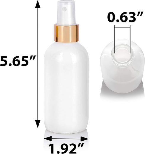 JUVITUS 4 oz / 120 ml High Shine Gloss White Glass Boston Round Bottle with Gold Fine Mist Spray (6 Pack) by JUVITUS