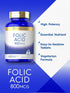 Carlyle Folic Acid 800 Mcg Tablets | 400 Count | Vegetarian, Gluten Free, Non-GMO Supplement