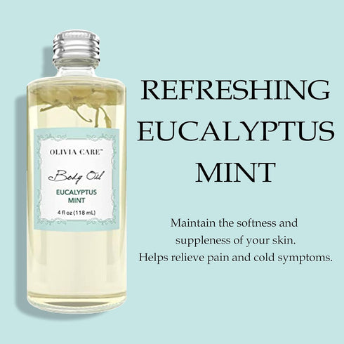 Olivia Care Eucalyptus Mint Body Oil - Vegan & Natural, Hydrating & Moisturizing with VITAMIN E, K & Omega Fatty Acids