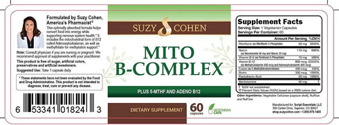 Suzy Cohen, Mito B Complex Dietary Supplement, 5-MTHF, Adeno B12, Supports Healthy Nervous System, 60 Servings