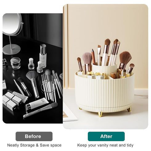 Makeup Brush Holder Organizer, 360° Rotating Makeup Brush Cup, 5 Slot for Cosmetics, Nail Polish, Bathroom Vanity