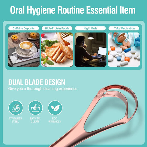 RONAVO Tongue Scraper for Adults - 4 PC, Dual Scraping Head with Travel Cases, Stainless Steel Tongue Cleaner