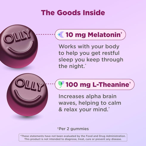Gummy, 10mg 70 Count OLLY Max Strength Sleep Melatonin, L-Theanine, Chamomile, Lemon Balm, Sugar Free, Vegetarian Sleep