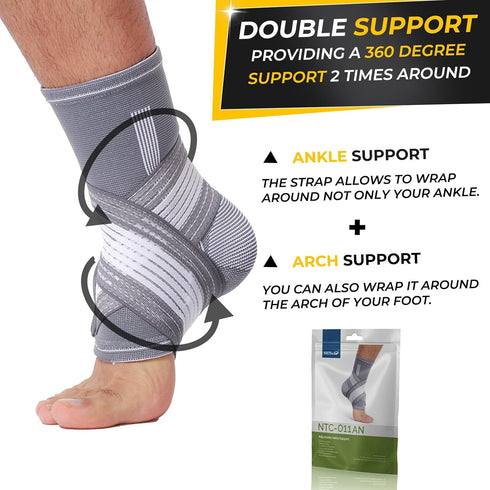 NeoTech Care Adjustable Ankle Support Brace, Size XL, 1 Pair (Gray)