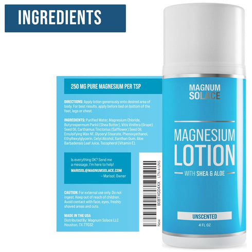 Magnesium Lotion – Super Concentrated – Aloe and Shea for Leg Cramps, Sore Muscles & Joints, Safe for Kids, Made in The