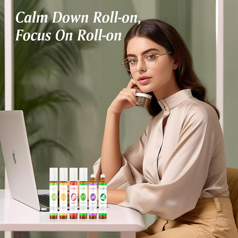 Set 6 Pack 10ml Essential Oil Roll On with Lavender, Peppermint, Eucalyptus & Grapefruit, Tea Tree & Vanila