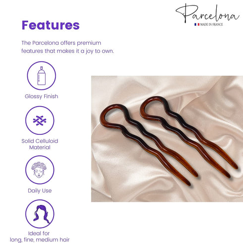 Parcelona French Sleek Tortoise Shell Large Hair Pin Sticks, 3 1/2" Celluloid, Set of 2 for Women and Girls