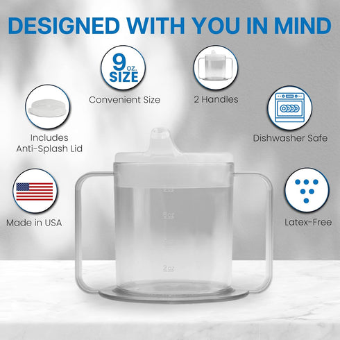 Independence 2-Handle Plastic Mug with 2 Style Lids, Lightweight Drinking Cup, 2-Pack