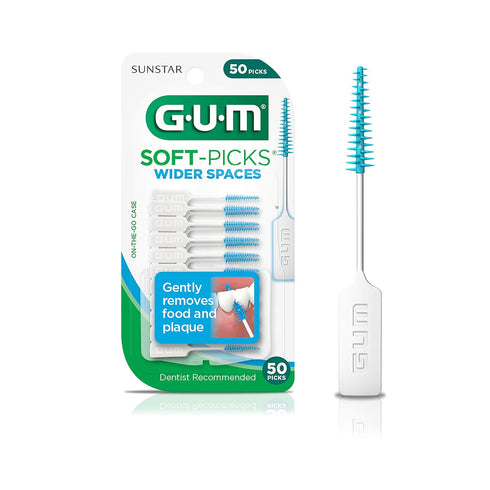 GUM Soft-Picks Wider Space, Easy to Use Dental Picks for Teeth Cleaning, 50ct with Carry Case