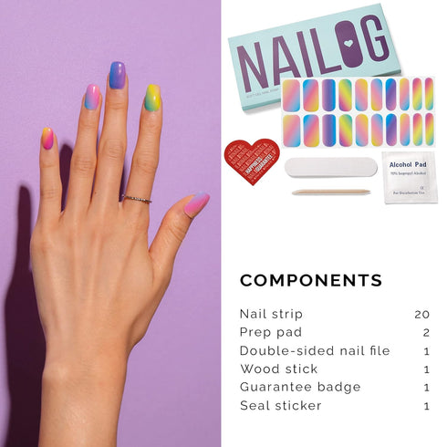 NAILOG Semi Cured Gel Nail Strips for Spring (20 Extra Long Polish Stickers/Wraps) ¦ Glossy & Long Lasting Soft Gel