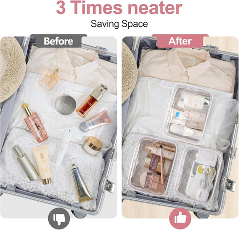 PACKISM TSA Approved Toiletry Bag - Clear Waterproof Makeup Bag, Travel Cosmetic Bag for Women, 3 Pack
