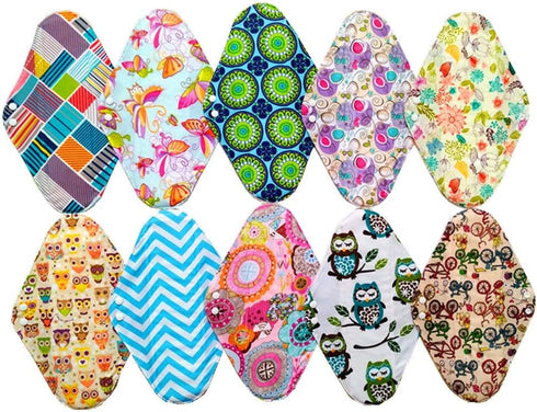 JOBEBE 10PCS 14 Inch Overnight Cloth Reusable Washable Menstrual Pads Sanitary Pads