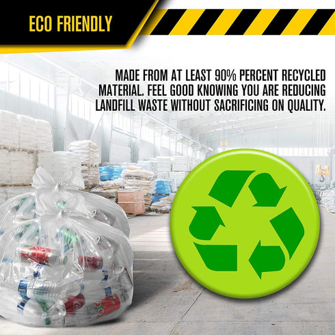 Ultrasac Recycling Bag, 45 Gallon, 1.1 Mil, 40"x46", Clear, 100 Count with Ties