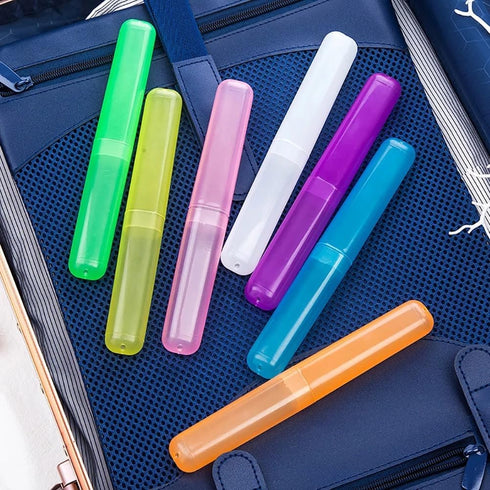 Blue Plastic Toothbrush Case, Portable Travel Storage Box with Dust-Proof Cover and Air Hole