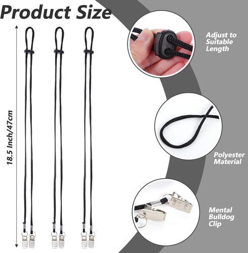 Xelsluthe 3PCS Adjustable Bib Clips Dental with Neck Chains, Black Napkin Clips for Seniors, Dental Bib Clip for Clinic