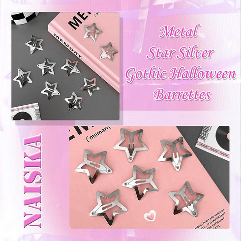NAISKA 1.65" Star Hair Clips - 20PCS Silver Y2K Non Slip Hair Pins, Snap Hair Barrettes for Girls and Women