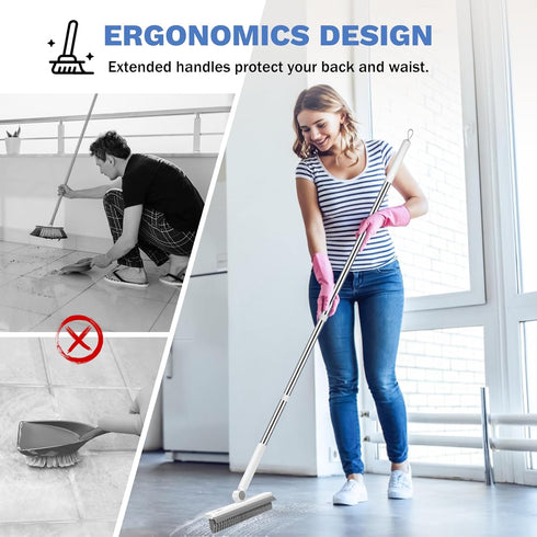 SetSail Grout Cleaner Brush with Long Handle, V-Shaped Floor Scrub Brush Swivel Grout Brush Stiff Bristle Floor Grout