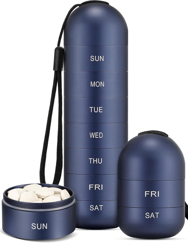 Zannaki Metal Moisture Proof Weekly Pill Organizer, Stackable Aluminum Alloy, BPA Free, 7 Day Waterproof Pill Box Case