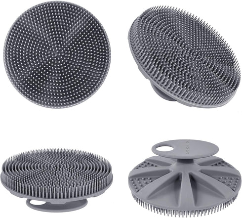 INNERNEED Food-grade Soft Silicone Body Scrubber Shower Brush, Gentle Exfoliating and Lather Well (Black+Gray)