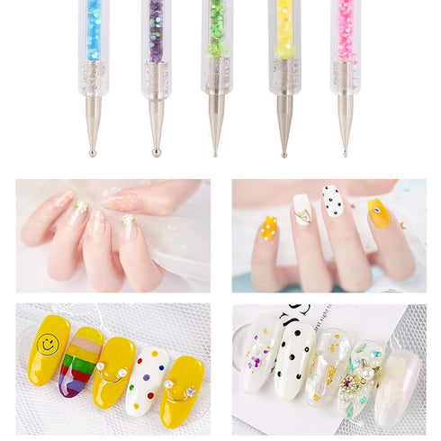 Nail Art Brushes, 5 Pcs Double Ended Fine Liner Brush, Dotting Pen for Nail Gel Polish Detail Drawing
