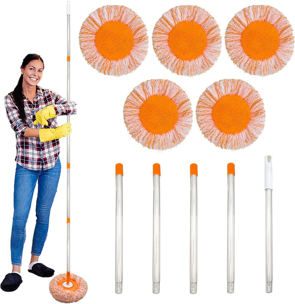 LPABY 360 Rotatable Adjustable Wall Mop with 5 Mop Heads, 78 Inch Wall