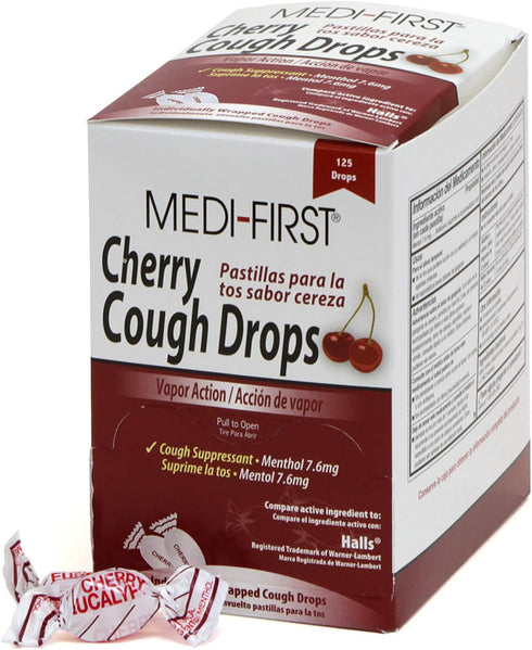 Medique 81525 Medi-First Cherry Cough Drops, 125 Drops