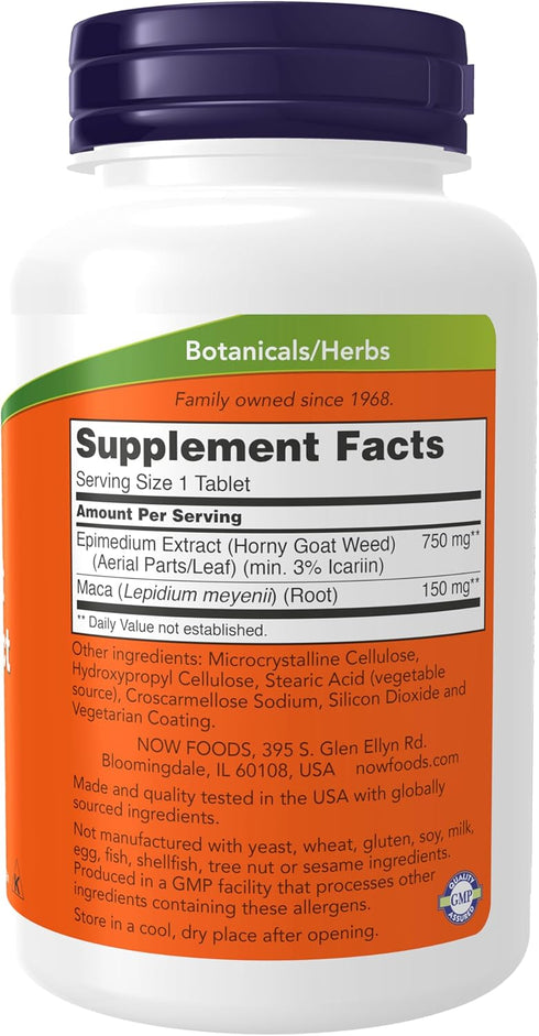 NOW Supplements, Horny Goat Weed Extract 750 mg Plus 150 mg of Maca Root, Tonifying Herb*, 90 Tablets, for Sexual Health