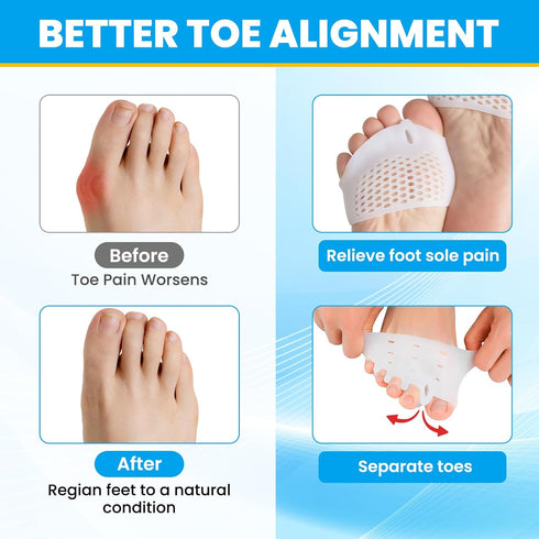 Metatarsal Pads for Women & Men - 4Pcs Gel Toe Separators, Ball of Foot Cushions for Pain Relief