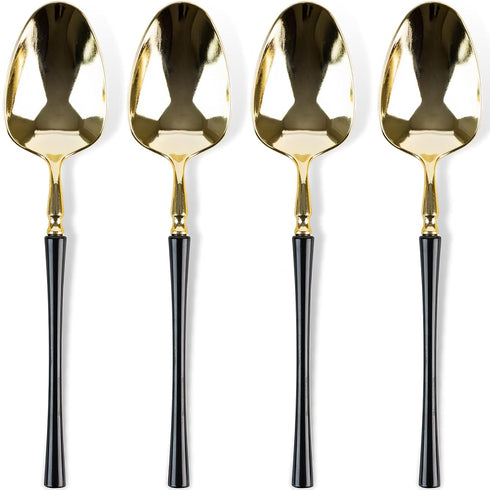 Infinity Flatware Gold/Black Teaspoons, 20 Count Luxury Disposable Cutlery for Elegant Events & Parties