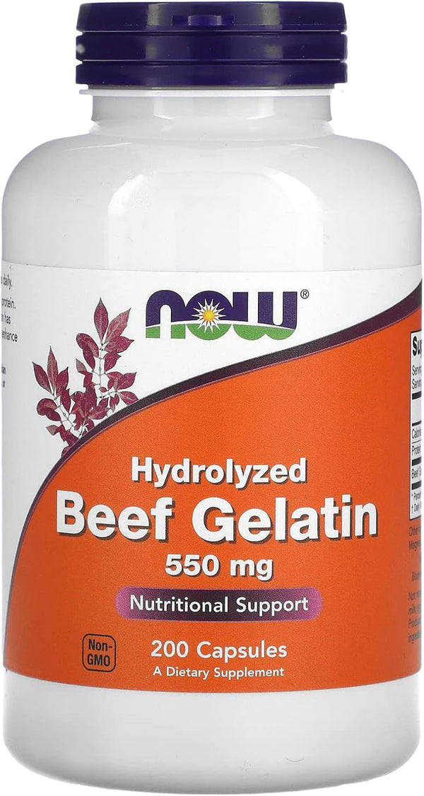 NOW Foods Beef Gelatin, 550 mg, Hydrolyzed, 200 Capsules