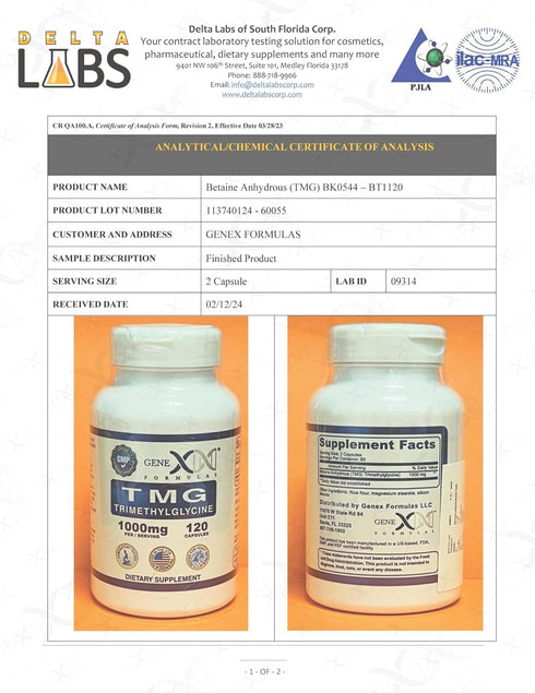 GENEX 1000mg TMG Supplements (120 Capsules) - Betaine Anhydrous Trimethylglycine 1000mg - Liver Supplement - for Healthy Homocysteine Levels - Gluten Free & Non-GMO TMG Supplement - 30-Day Supply