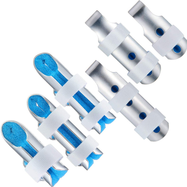 6 Pieces Metal Finger Splints, Finger Support Stabilizer for Adults and Children, 3 Sizes (Blue)