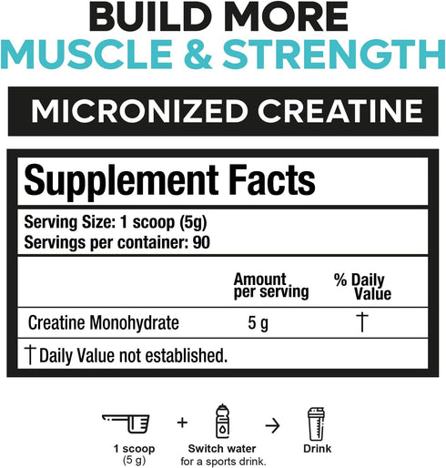 Valara Creatine Monohydrate Micronized Powder 450g, 90 Servings, 5000mg Per Serv, Unflavored, Vegan