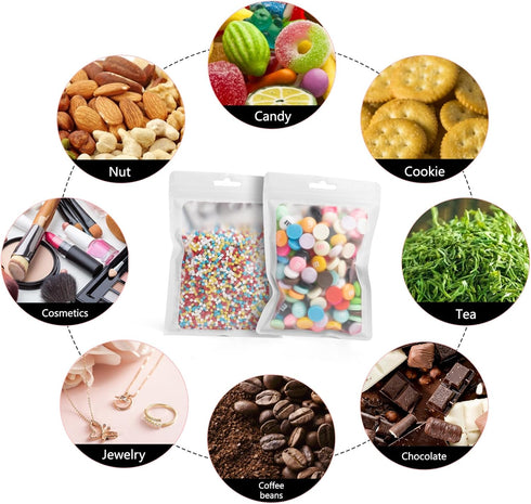 ANZNKU 100 Pcs Resealable Mylar Bags with Clear Window, Foil Pouch Zipper Bags for Food Storage Supplies