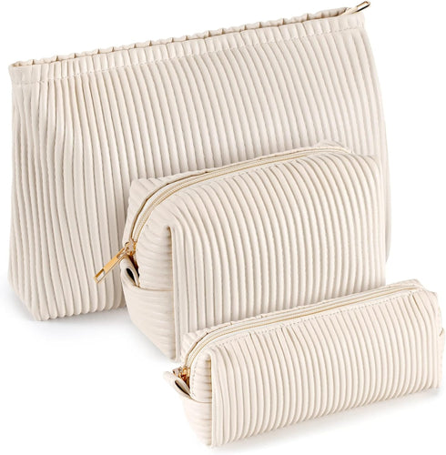 3 Pcs Cosmetic Bags, Makeup Bag for Women, Portable Travel Toiletry Pouch, Cute Organizer for Daily Use (Elegant, PU