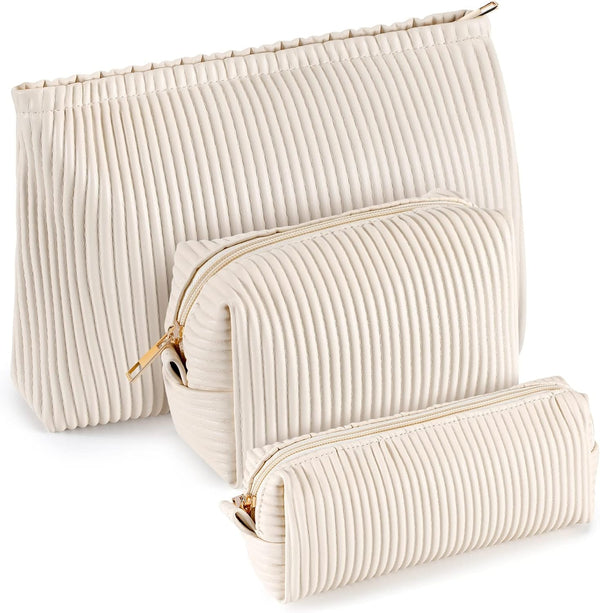 3 Pcs Cosmetic Bags, Makeup Bag for Women, Portable Travel Toiletry Pouch, Cute Organizer for Daily Use (Elegant, PU