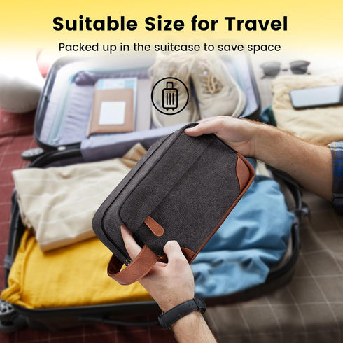 Vorspack Dark Grey Toiletry Bag Hanging Dopp Kit for Men, Water Resistant Canvas Shaving Bag with Large Capacity