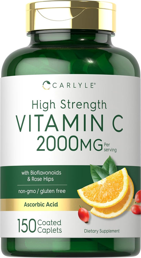 Carlyle Vitamin C 2000mg with Rose Hips, 150 Caplets, Vegetarian, Non-GMO, Gluten Free Supplement