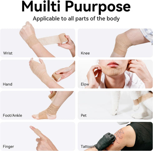 JHGIC (16pcs 1inch*5Yards) Self Adhesive Bandage Wrap,Bandage Tape,Medical Tape,Vet Tape,Athletic Tape Gauze,for First
