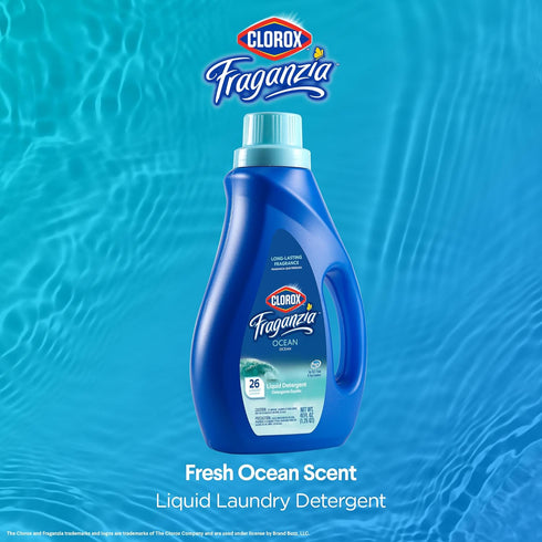 Clorox Fraganzia Liquid Laundry Detergent in Ocean Scent, 40oz | HE Compatible for All Front and Top Load Washing Machines, High Efficiency Laundry Detergent Compatible