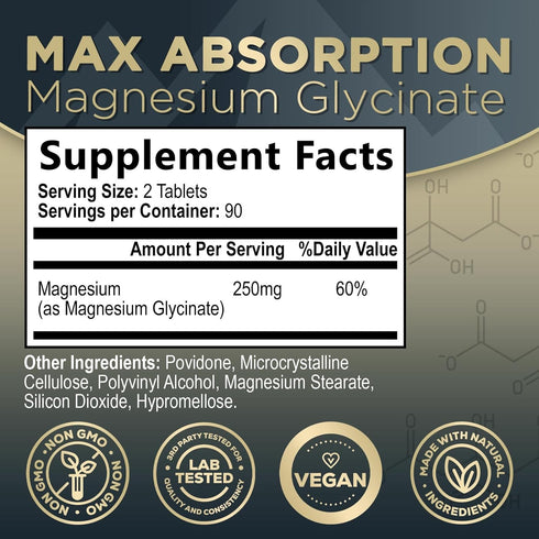 Magnesium Pills Extra Strength - Chelated for Ultra Absorption - Magnesium Glycinate Supplement, Supports Bone, Muscle Health & Heart Support, Nature's Magnesio for Women & Men, Non-GMO - 180 Tablets