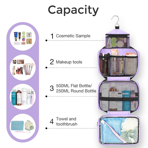 Maliton Travel Toiletry Bag for Women, Hanging Organizer with 4 Compartments, Portable Waterproof Compact Bathroom Bag