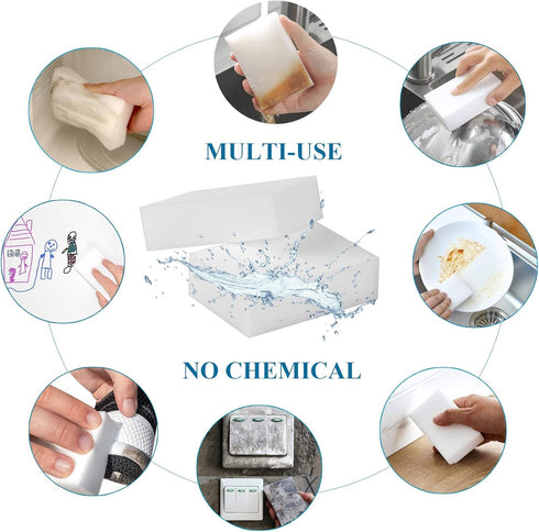 Magic Cleaning Sponges Eraser, 100 Pack Premium Melamine Sponge Foam Cleaning Pads, Dish Sponges, White Household Cleaning Scrub Sponge for Kitchen, Bathroom, Furniture, Floor Wall Cleaner by YeahWhee