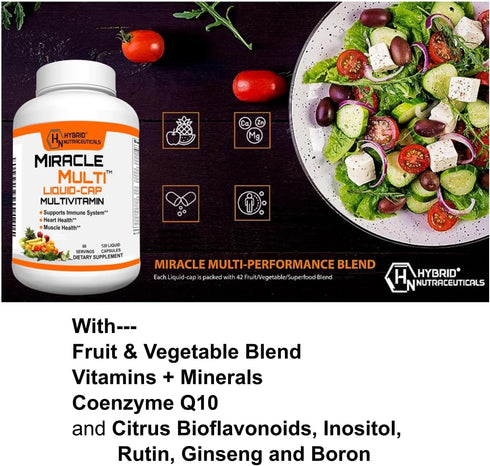Hybrid Nutraceuticals MiracleMulti Liquid Multivitamin Capsules for Men & Women, Daily Vitamin & Mineral Supplement,