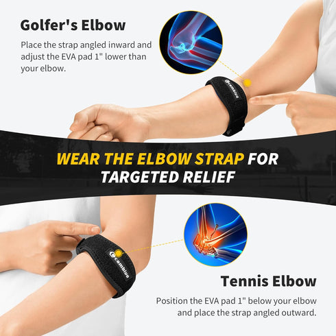 CAMBIVO Elbow Brace Set - 2Pcs Elbow Sleeves & 1Pcs Tennis Elbow Brace for Pain Relief, Adjustable Strap for Men and