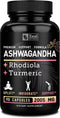 Ashwagandha Complex - Organic Ashwagandha Root Powder + Rhodiola Rosea + Turmeric - Premium Support Capsules Supplement