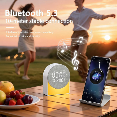 Sunrise Alarm Clock White Noise Sound Machine Night Light, Sound Machine with Speakers Bluetooth Wireless Timer Digital