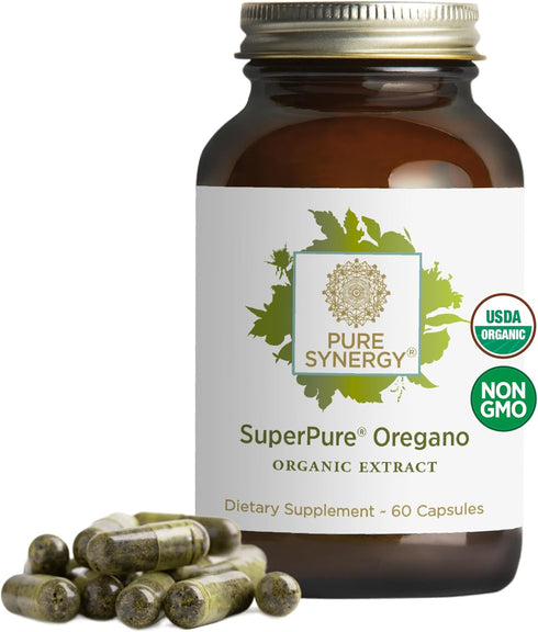 PURE SYNERGY SuperPure Oregano Extract, Organic Oregano Oil and Leaf Extract Supplement, 60 Capsules