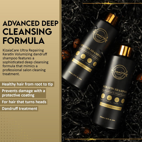 KizaiaCare Keratin Hair Treatment, Anti-Dandruff Shampoo, Moisturizing & Smoothing for All Hair Types